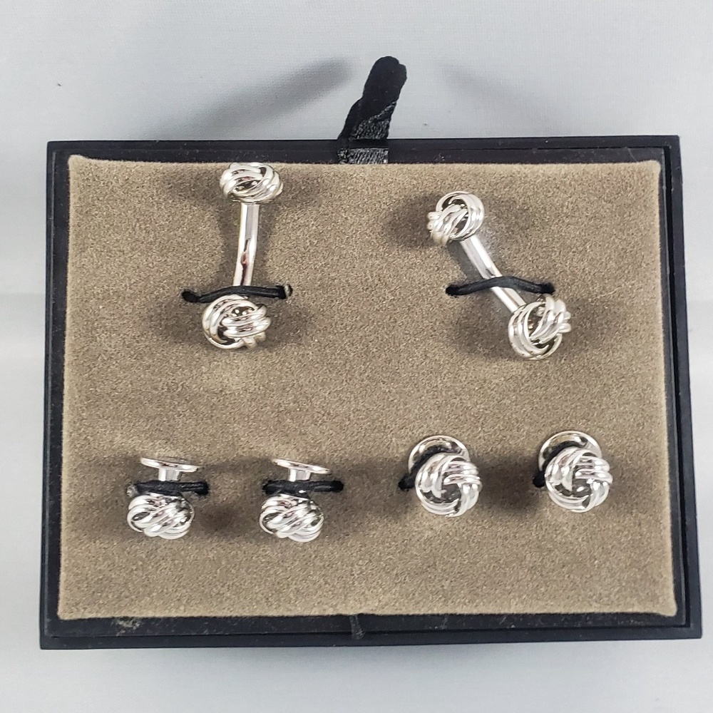 Jos A Banks cuff Link set silver tone French Knot